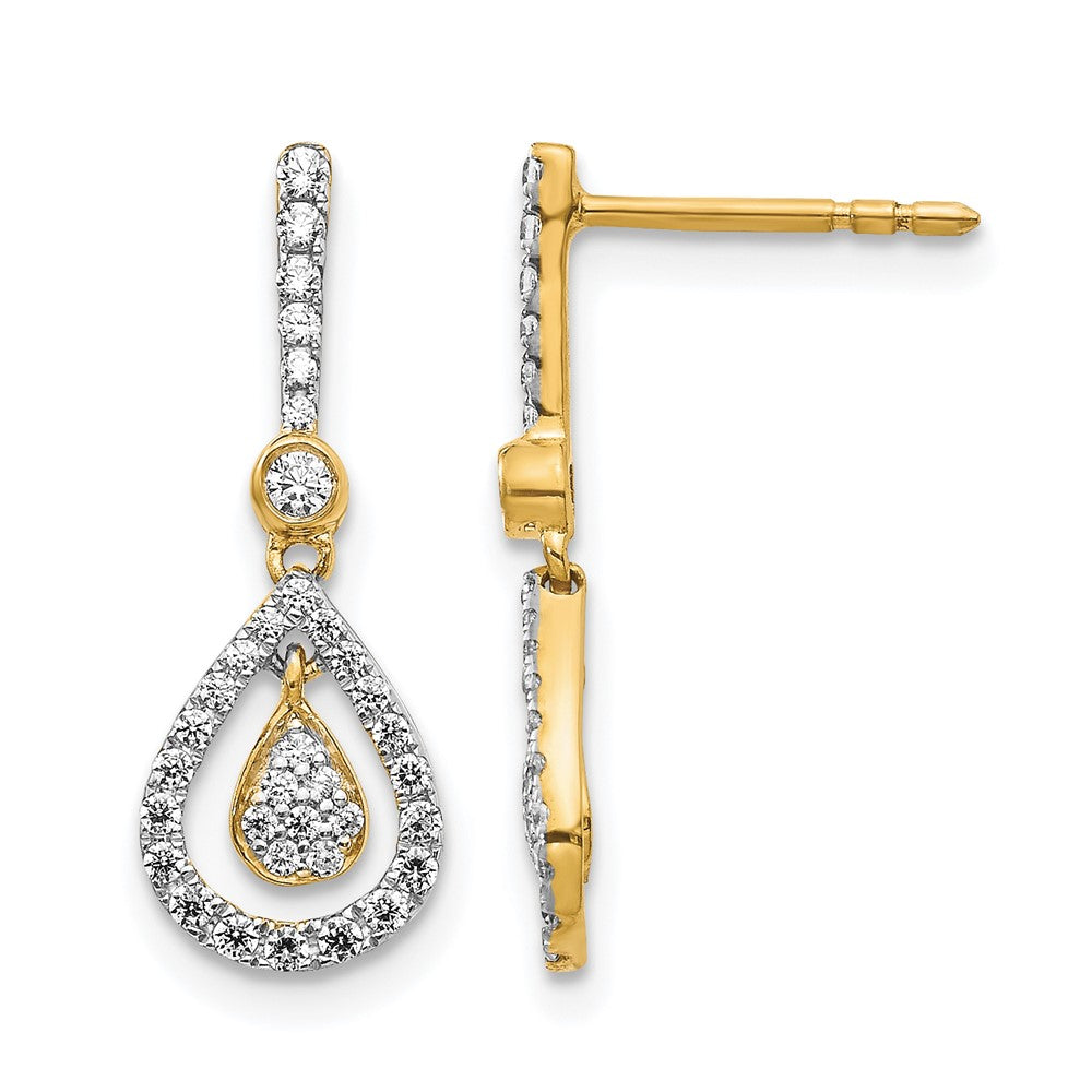 14k Yellow Gold Real Diamond Fancy Teardrop Dangle Post Earrings