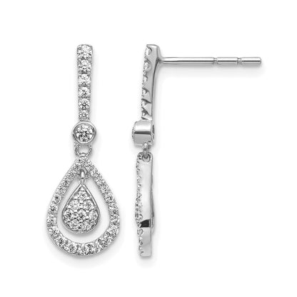14k White Gold Real Diamond Fancy Teardrop Dangle Post Earrings