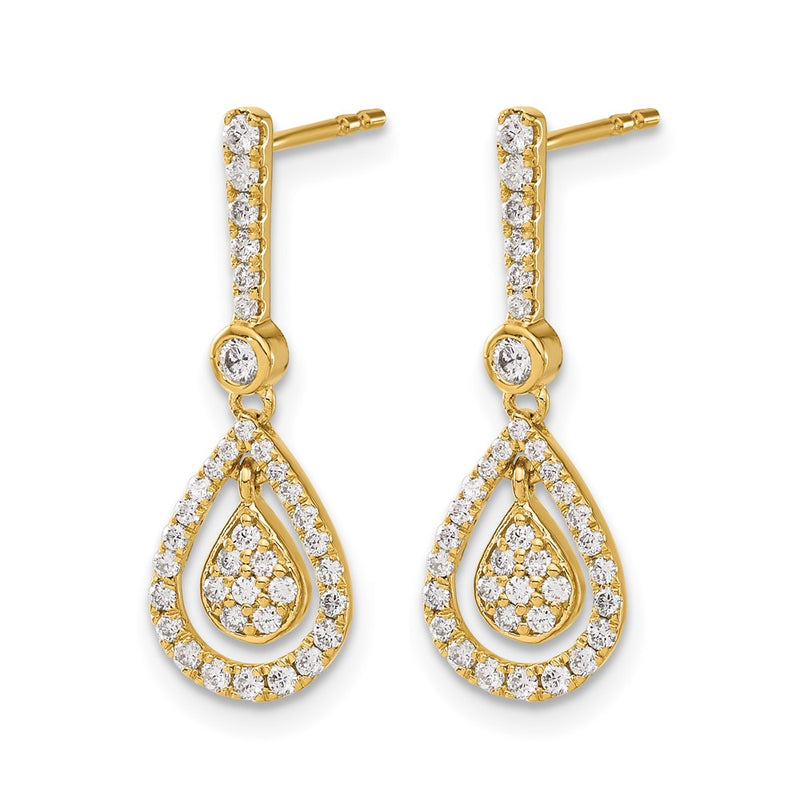 14k Yellow Gold Real Diamond Fancy Teardrop Dangle Post Earrings