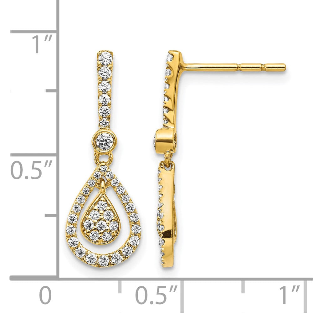 14k Yellow Gold Real Diamond Fancy Teardrop Dangle Post Earrings