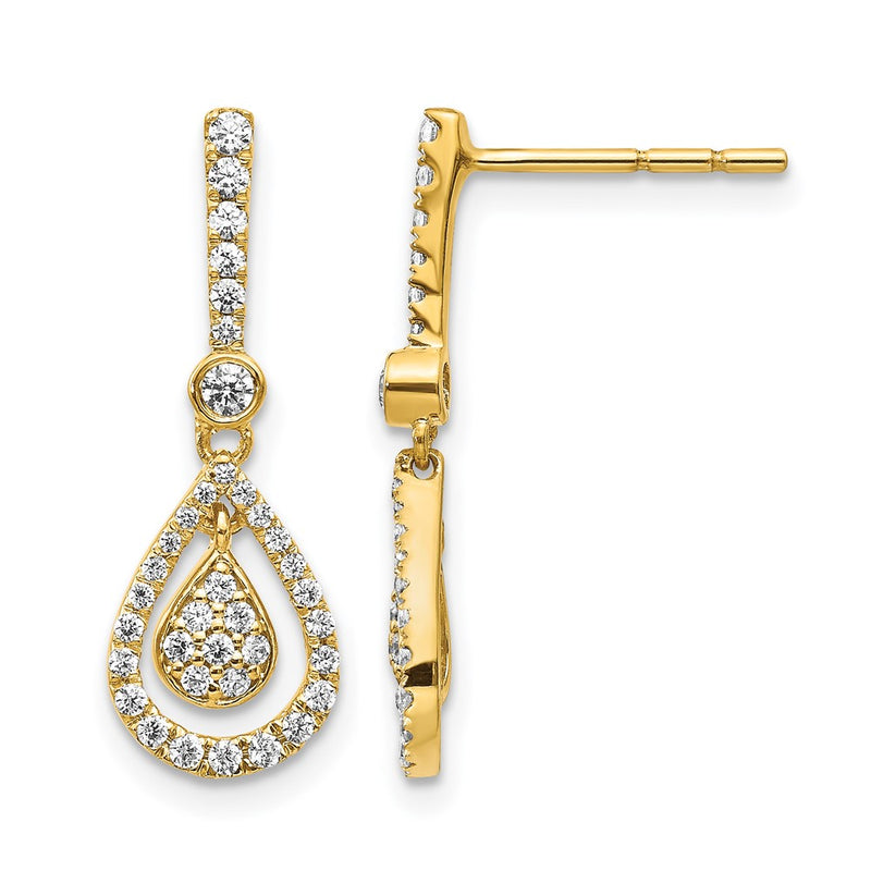 14k Yellow Gold Real Diamond Fancy Teardrop Dangle Post Earrings