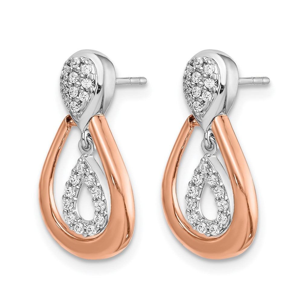 14k Yellow Gold White and Rose Gold Real Diamond Post Dangle Earrings