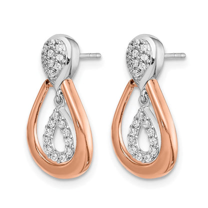 14k Yellow Gold White and Rose Gold Real Diamond Post Dangle Earrings