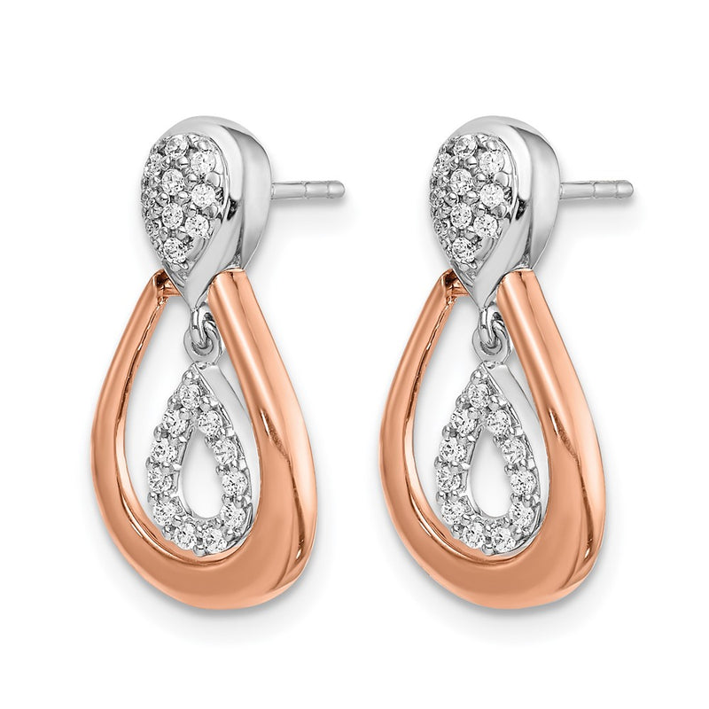 14k Yellow Gold White and Rose Gold Real Diamond Post Dangle Earrings