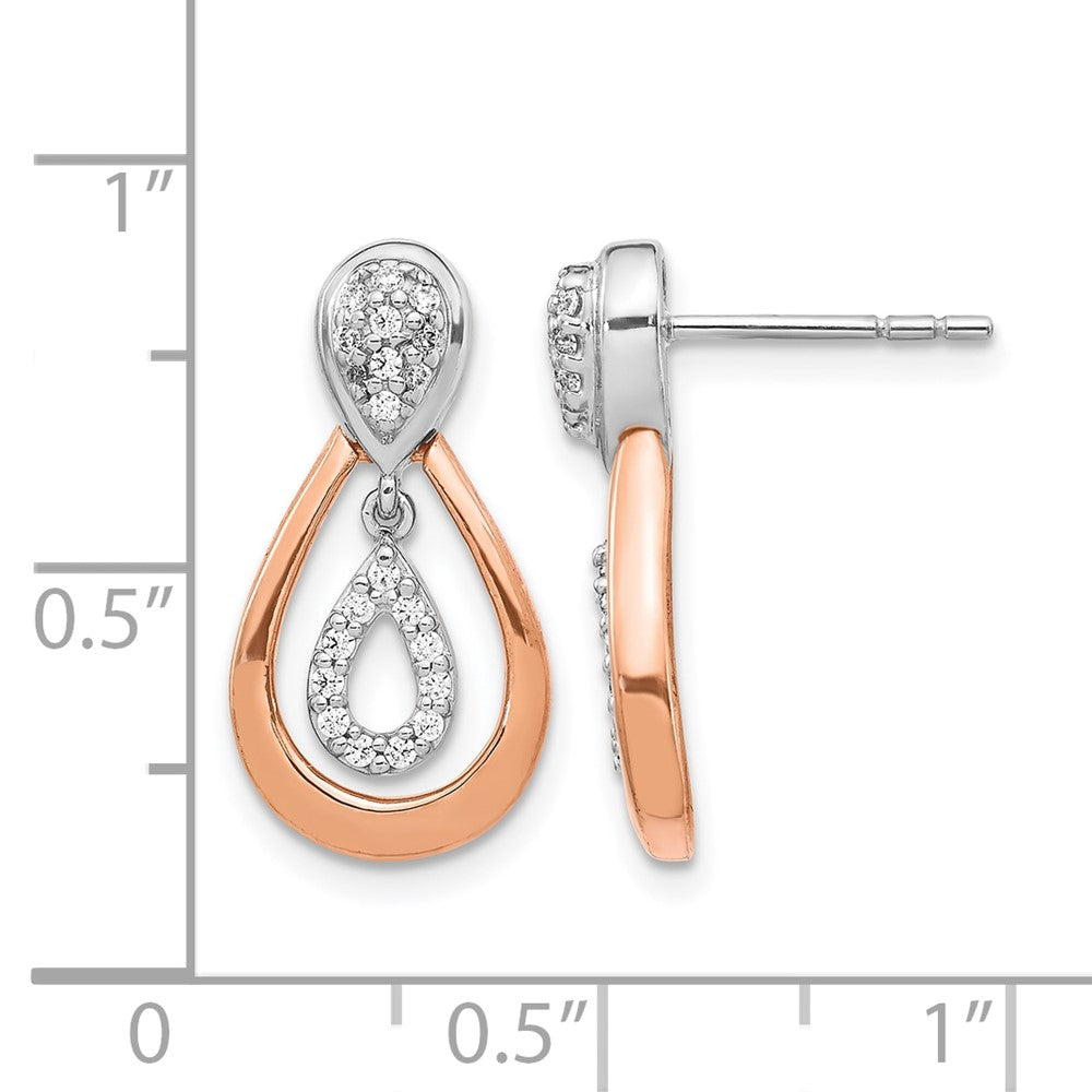 14k Yellow Gold White and Rose Gold Real Diamond Post Dangle Earrings