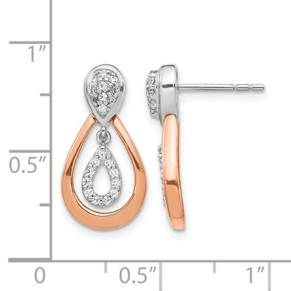 14k Yellow Gold White and Rose Gold Real Diamond Post Dangle Earrings