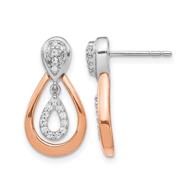 14k Yellow Gold White and Rose Gold Real Diamond Post Dangle Earrings