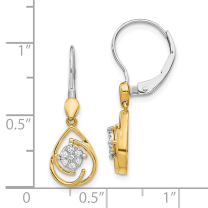 10K Two-Tone Diamond Teardrop Dangle Leverback Earrings
