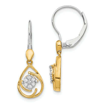 10K Two-Tone Diamond Teardrop Dangle Leverback Earrings