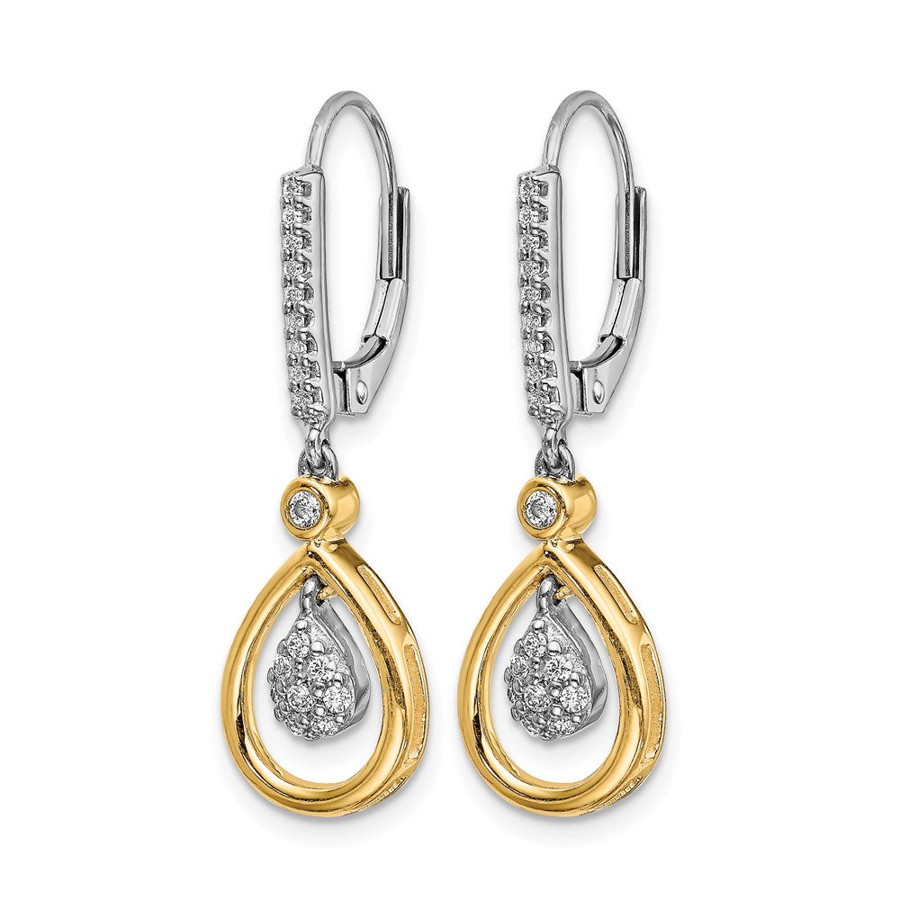 14k Yellow Gold Two-tone Oval Cluster Real Diamond Leverback Earrings