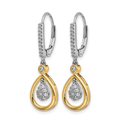 14k Yellow Gold Two-tone Oval Cluster Real Diamond Leverback Earrings
