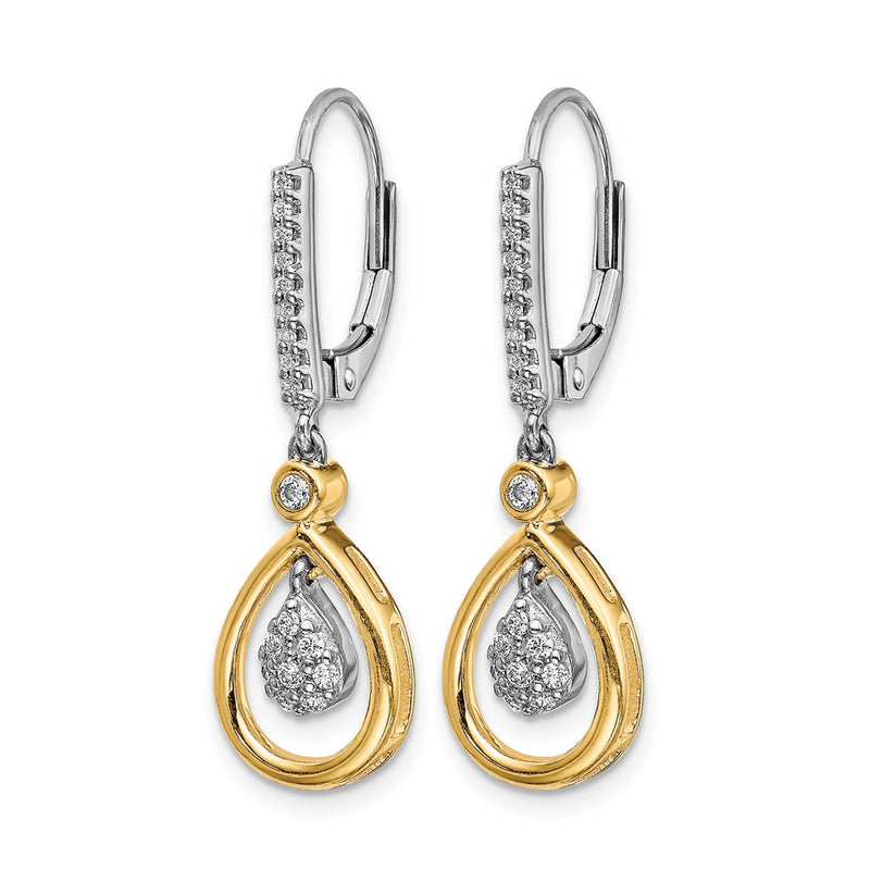 14k Yellow Gold Two-tone Oval Cluster Real Diamond Leverback Earrings