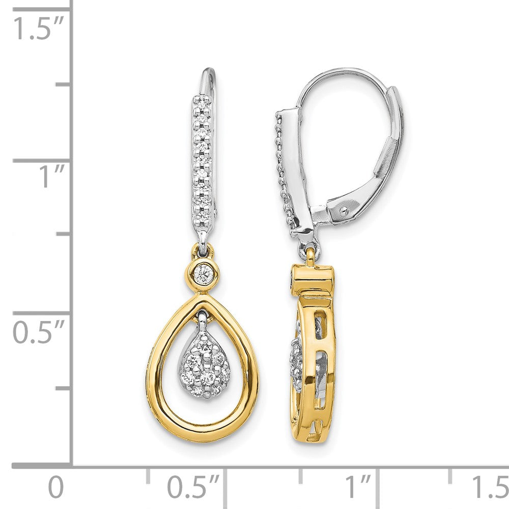 14k Yellow Gold Two-tone Oval Cluster Real Diamond Leverback Earrings