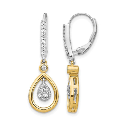 14k Yellow Gold Two-tone Oval Cluster Real Diamond Leverback Earrings