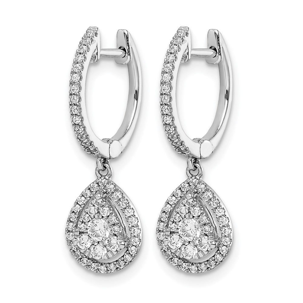 14k White Gold Real Diamond Teardrop Hinged Hoop Earrings