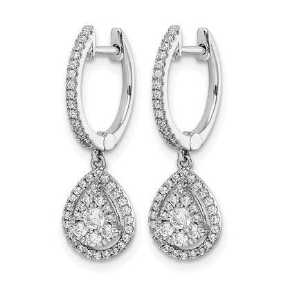 14k White Gold Real Diamond Teardrop Hinged Hoop Earrings