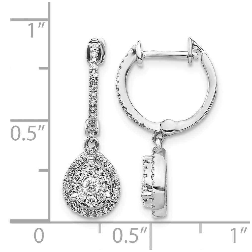 14k White Gold Real Diamond Teardrop Hinged Hoop Earrings