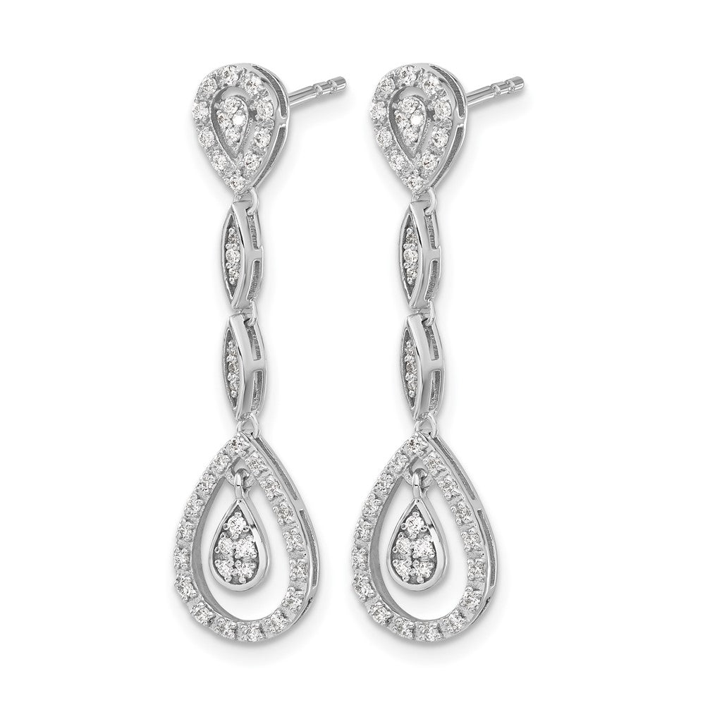 14k White Gold Teardrop Real Diamond Dangle Earrings