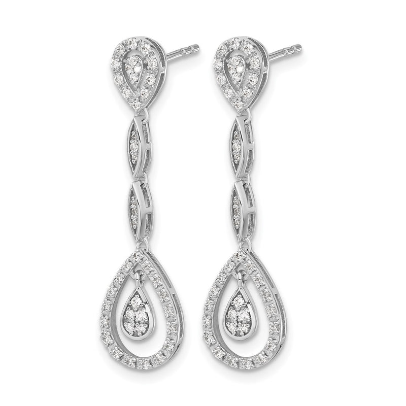 14k White Gold Teardrop Real Diamond Dangle Earrings