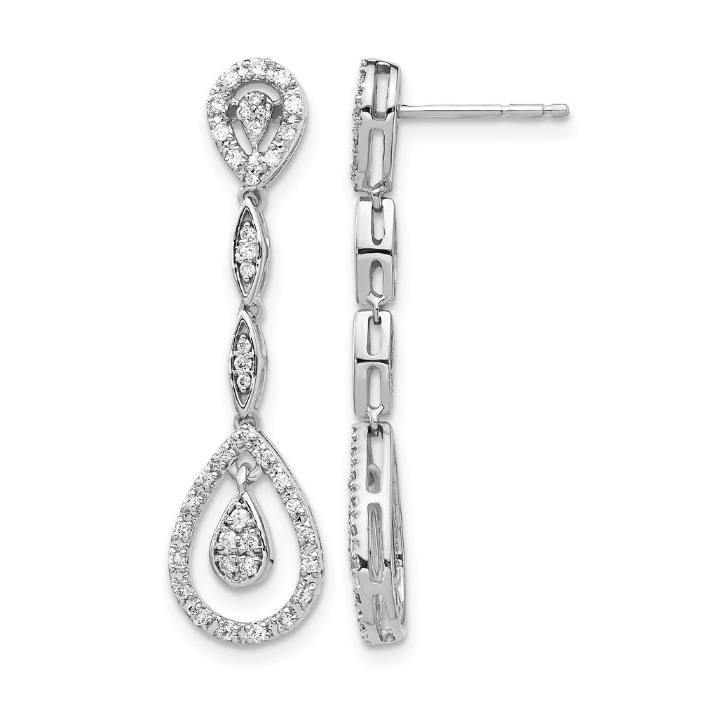 14k White Gold Teardrop Real Diamond Dangle Earrings