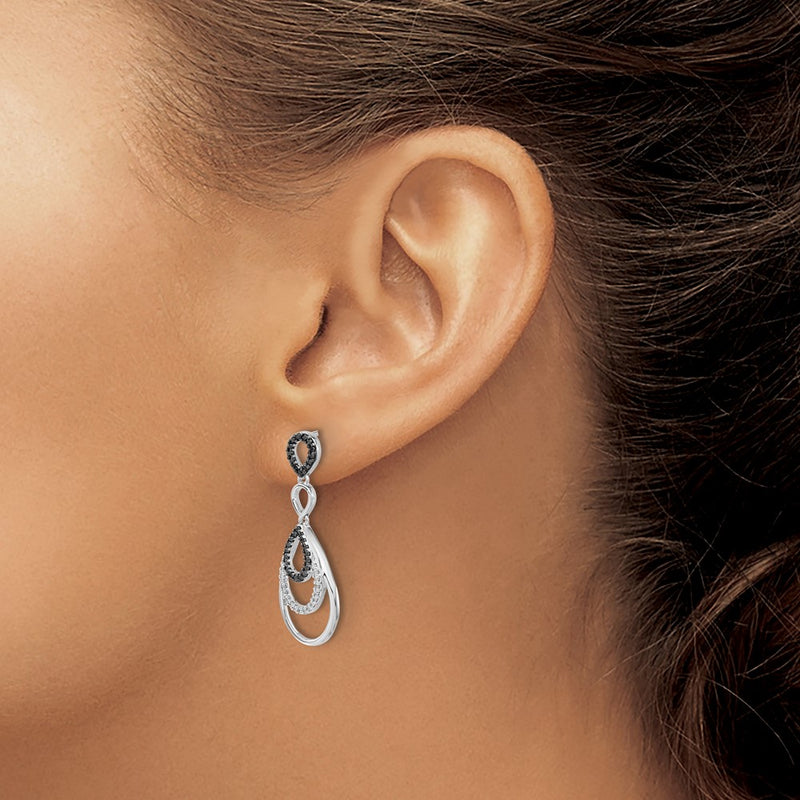 14k White Gold Black and White Real Diamond Post Earrings