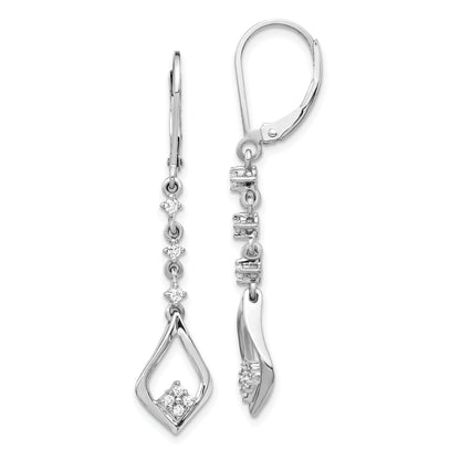 10K White Gold Diamond Leverback Dangle Earrings