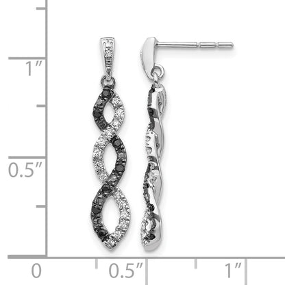 14k White Gold Black and White Real Diamond Twisted Post Earrings