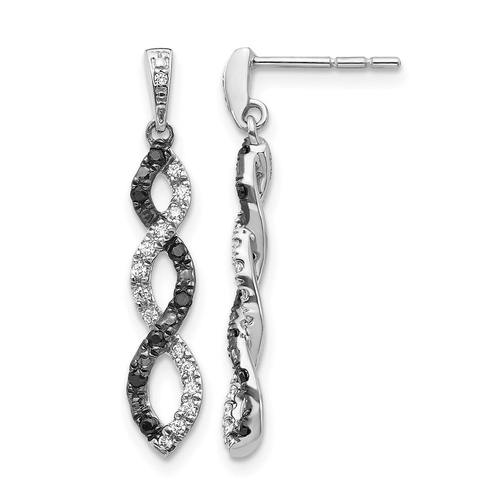 14k White Gold Black and White Real Diamond Twisted Post Earrings