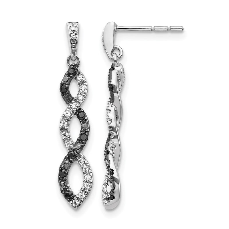 14k White Gold Black and White Real Diamond Twisted Post Earrings