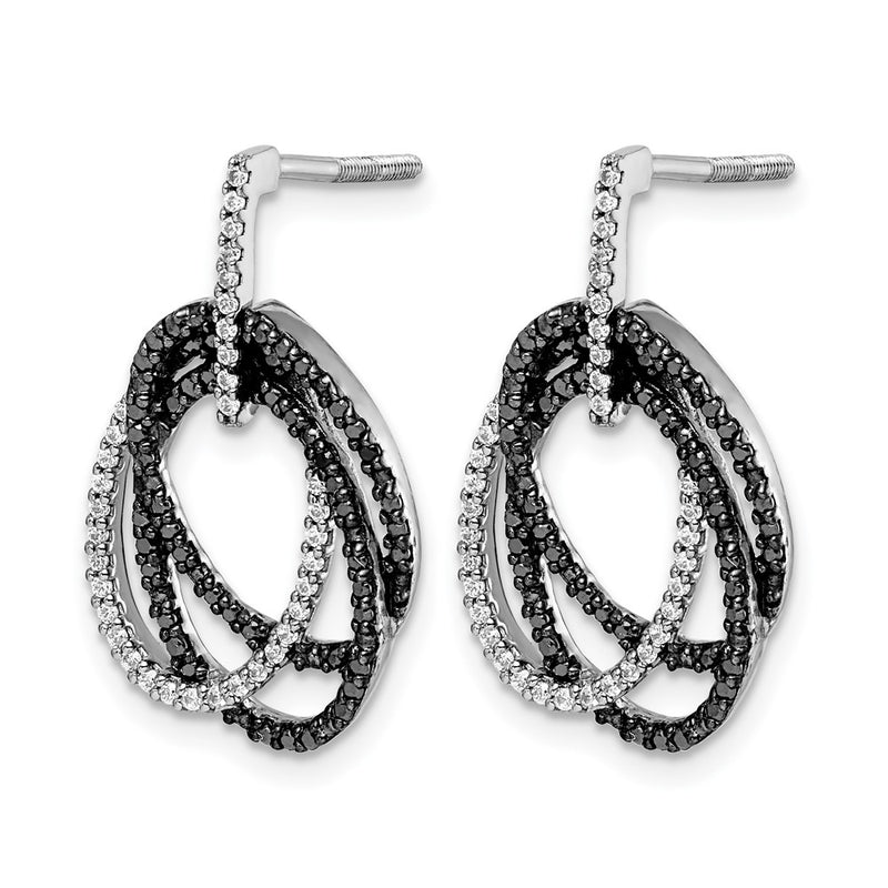 14k White Gold White and Black Real Diamond Ovals Dangle Post Earrings
