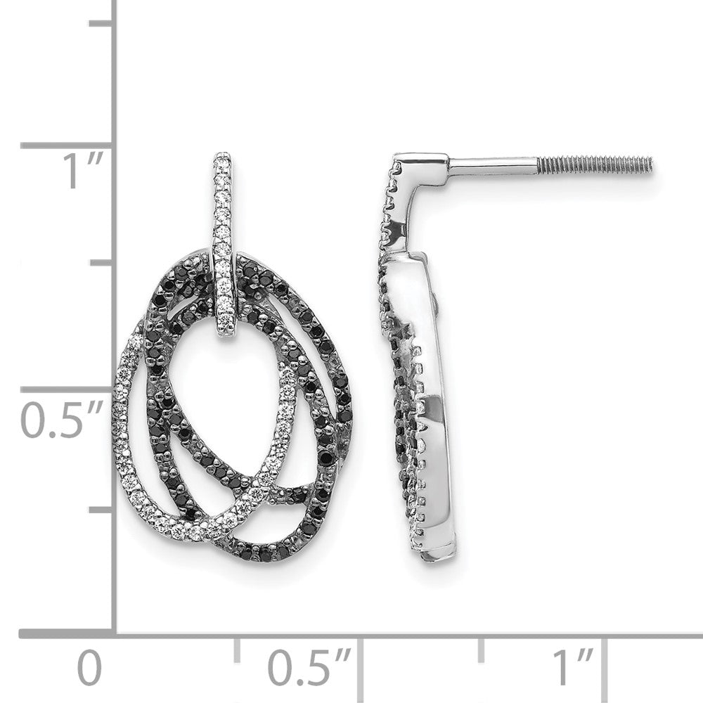 14k White Gold White and Black Real Diamond Ovals Dangle Post Earrings
