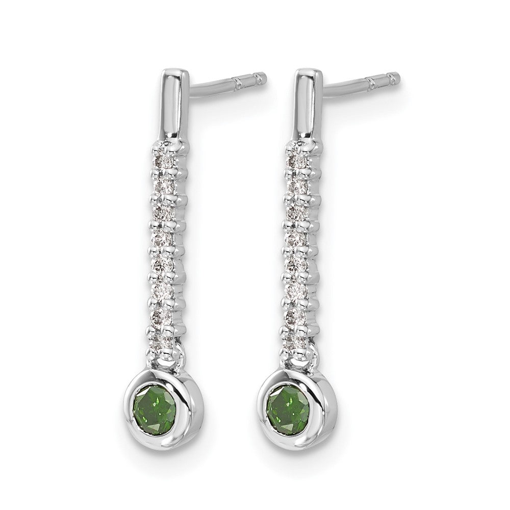 14k White Gold Green/White Real Diamond Earrings