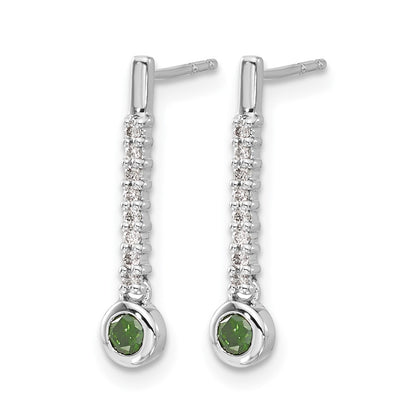 14k White Gold Green/White Real Diamond Earrings