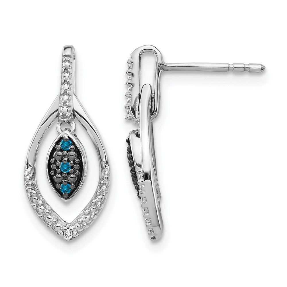 14k White Gold Blue and White Real Diamond Dangle Post Earrings