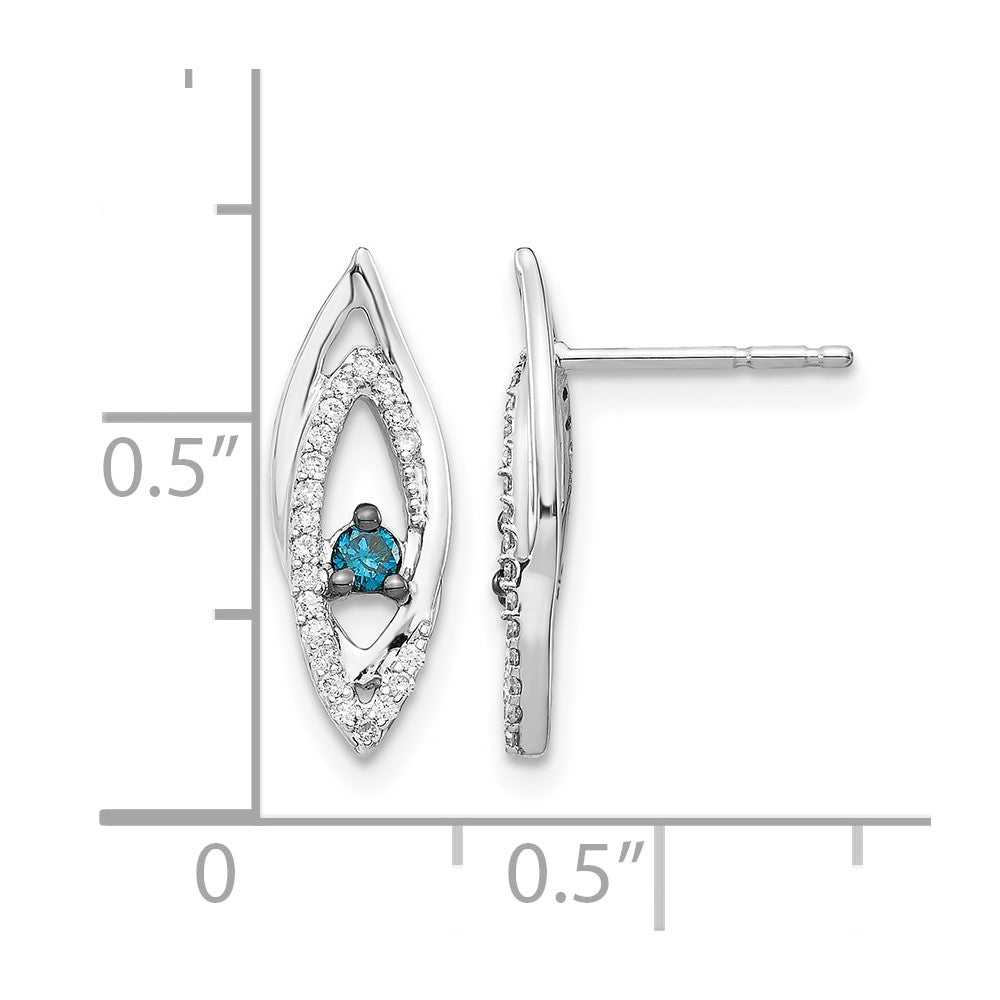 14k White Gold Blue/White Real Diamond Earrings