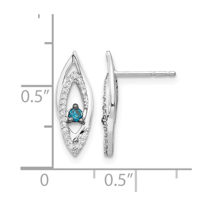 14k White Gold Blue/White Real Diamond Earrings