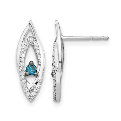 14k White Gold Blue/White Real Diamond Earrings