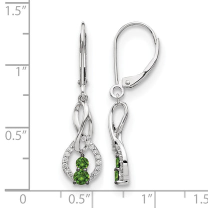 14k White Gold Green/White Real Diamond Leverback Earrings