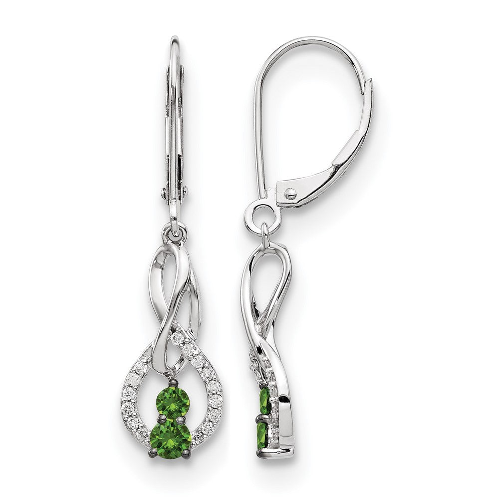 14k White Gold Green/White Real Diamond Leverback Earrings