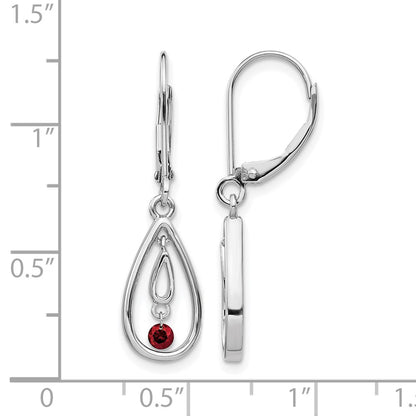 14k White Gold Red Real Diamond Leverback Earrings