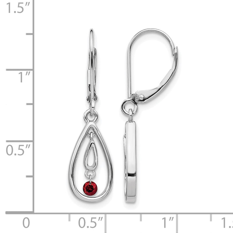 14k White Gold Red Real Diamond Leverback Earrings