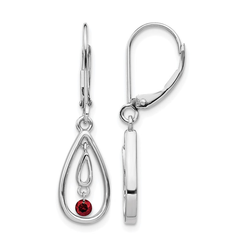 14k White Gold Red Real Diamond Leverback Earrings
