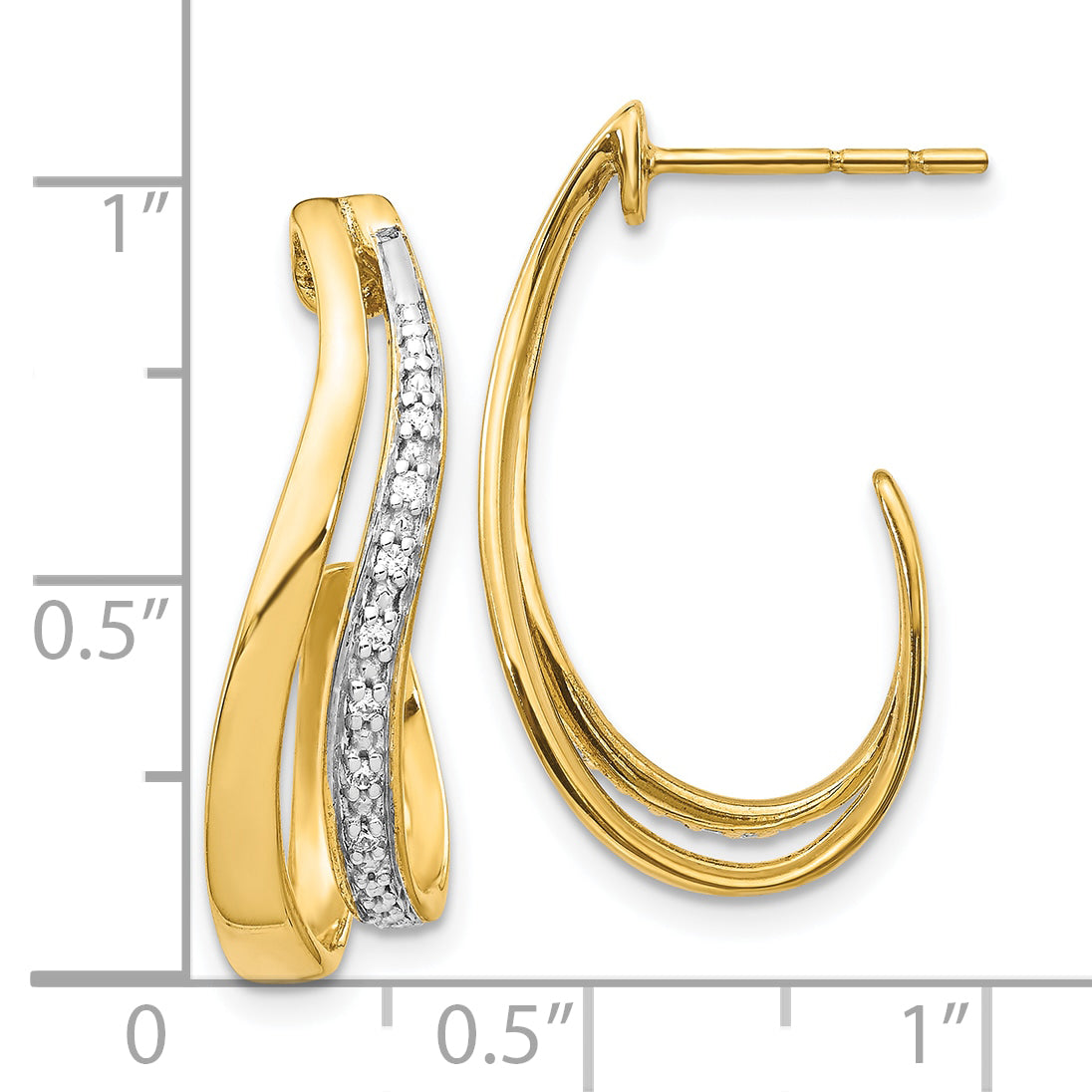 10K Yellow W/Rhodium Diamond J-Hoop Post Earrings