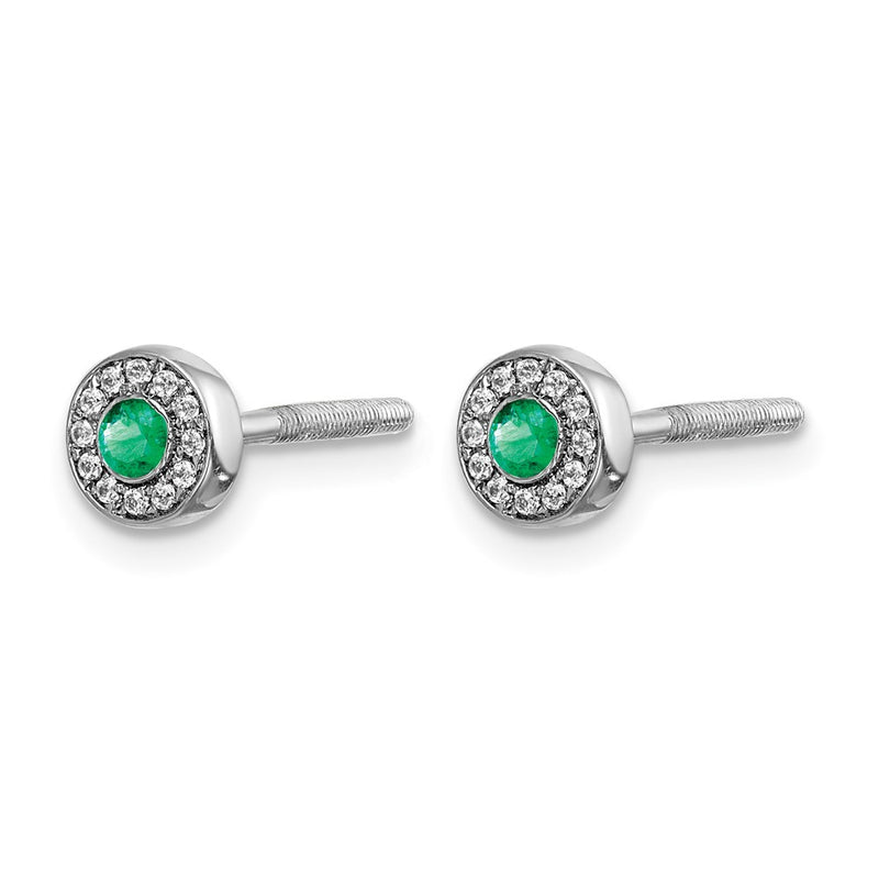 14k White Gold Real Diamond and Emerald Halo Post Earrings