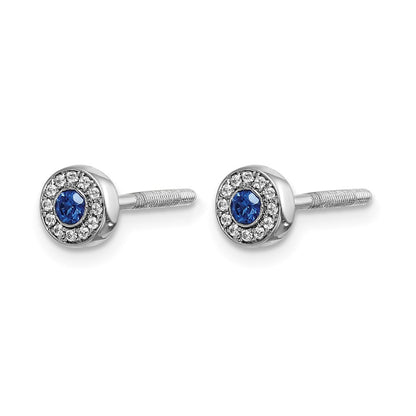 14k White Gold Real Diamond and Sapphire Halo Post Earrings