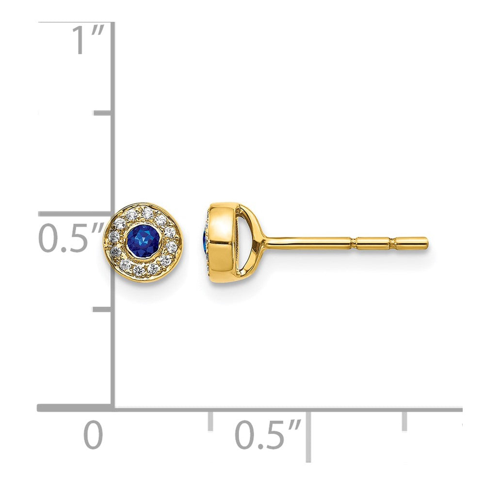 14k Yellow Gold Real Diamond and Sapphire Halo Post Earrings