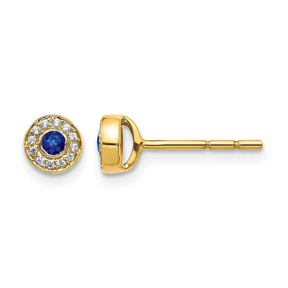 14k Yellow Gold Real Diamond and Sapphire Halo Post Earrings
