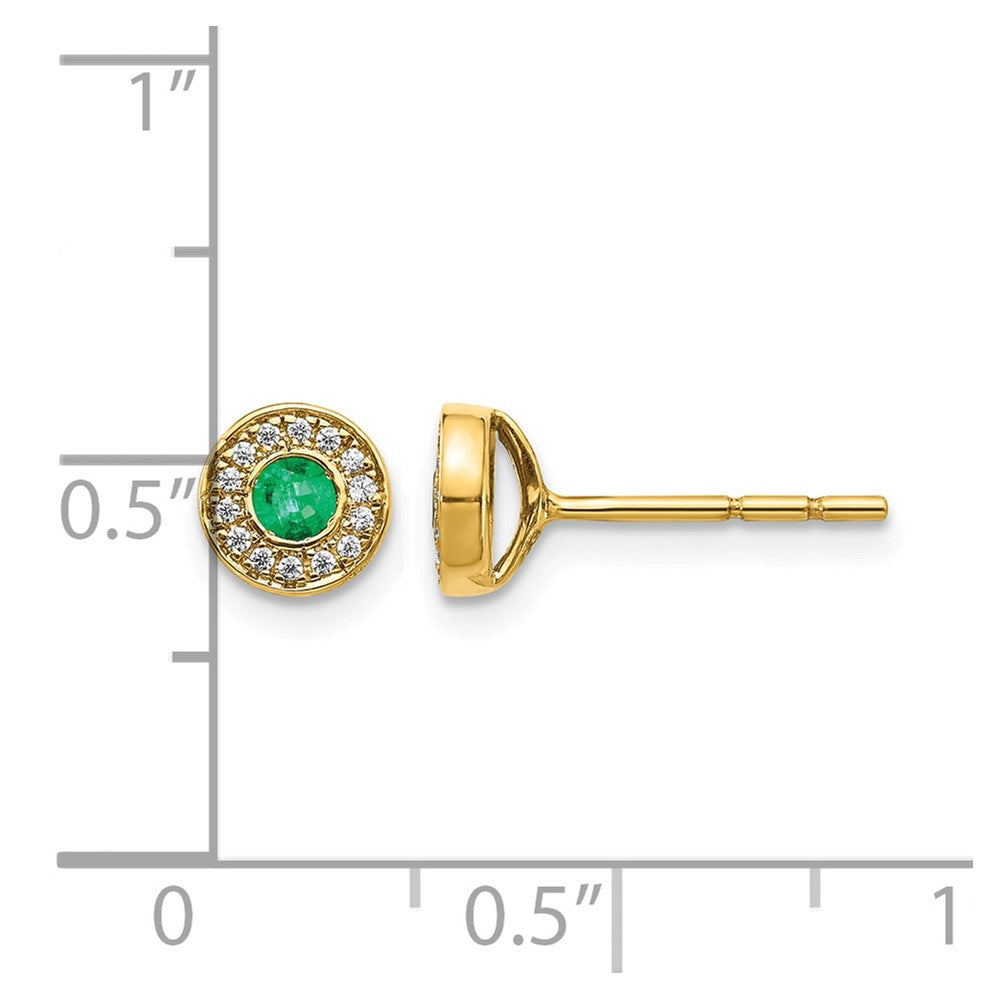 14k Yellow Gold Real Diamond and Emerald Halo Post Earrings