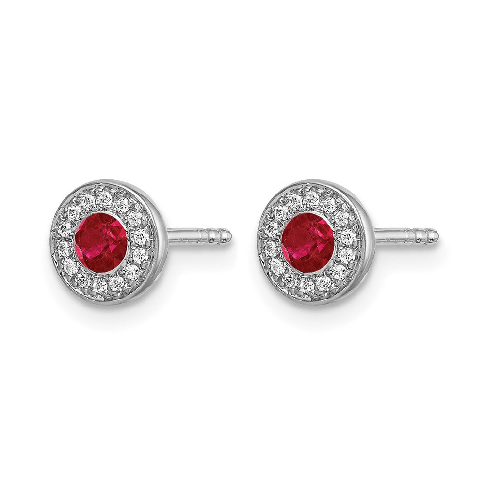 14k White Gold Real Diamond and Ruby Halo Post Earrings