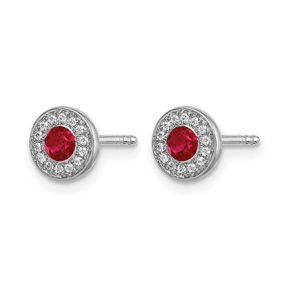 14k White Gold Real Diamond and Ruby Halo Post Earrings